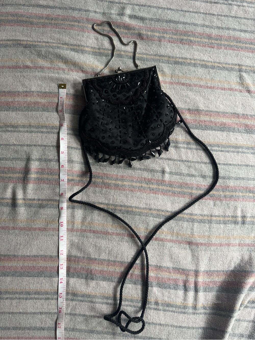 Black sequined flapper crossbody purse